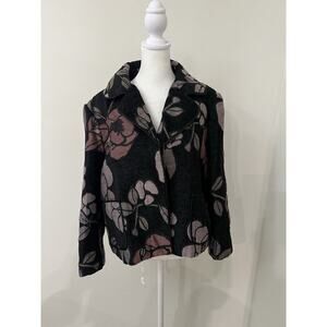 Cristina Gavioli Black velour Floral embroidered jacquard Jacket pea coat Sz 48